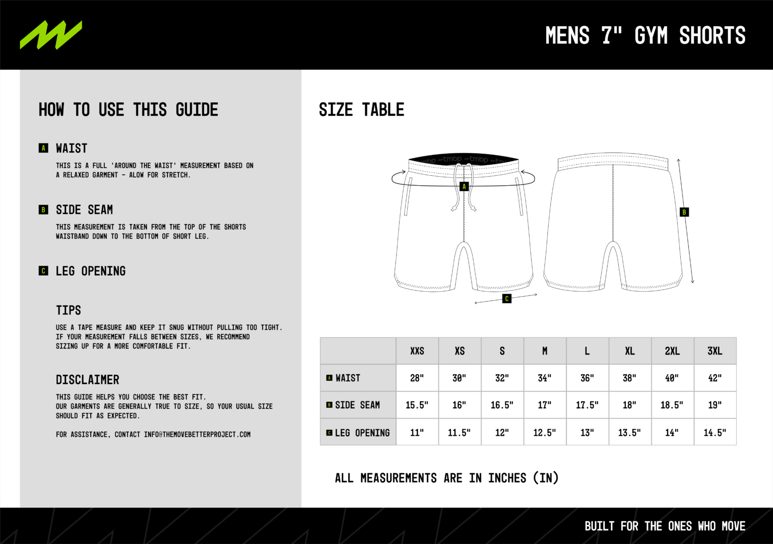 men's training shorts size chart